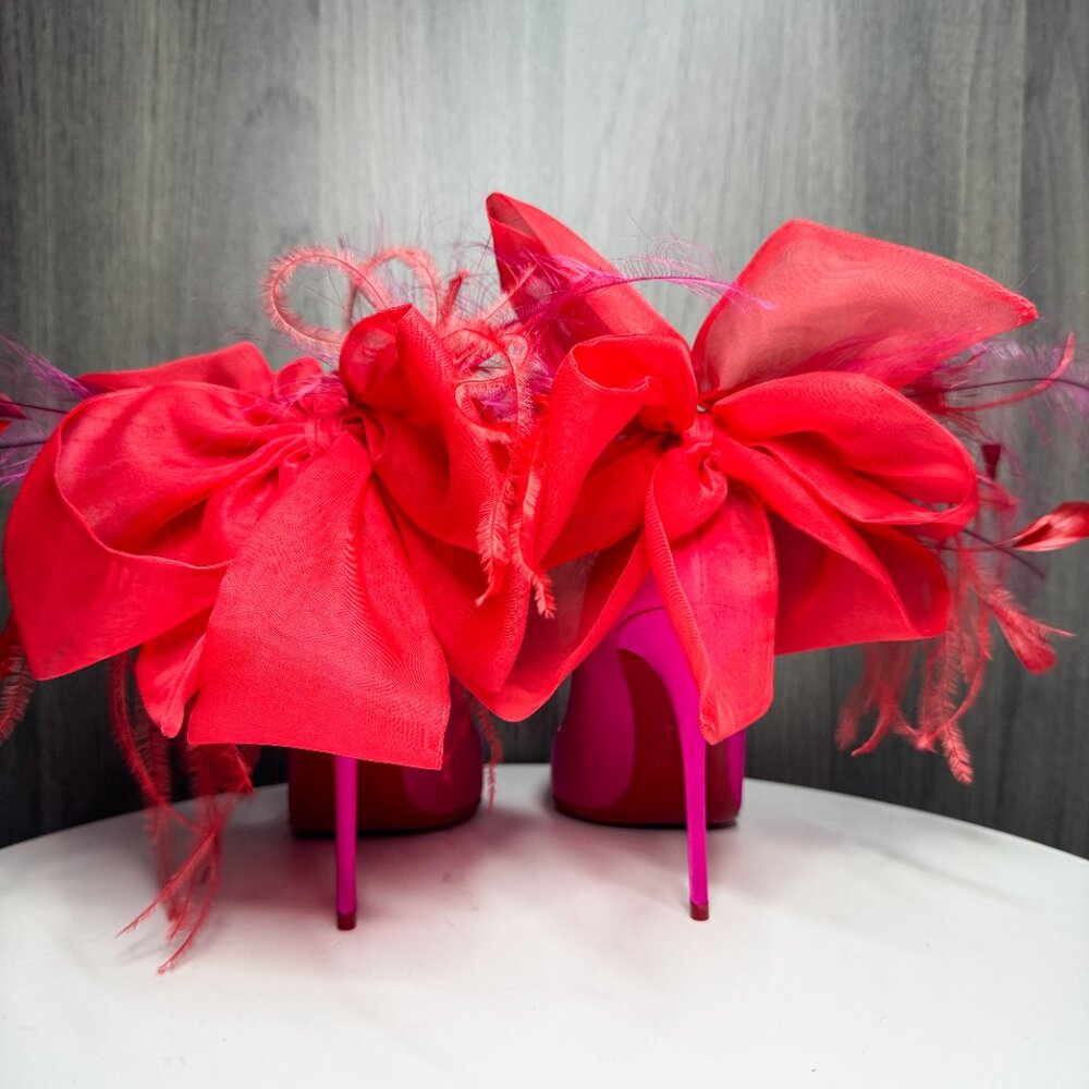 Louboutin Anemone Plume pink satin feather heels - Picture 5 of 10